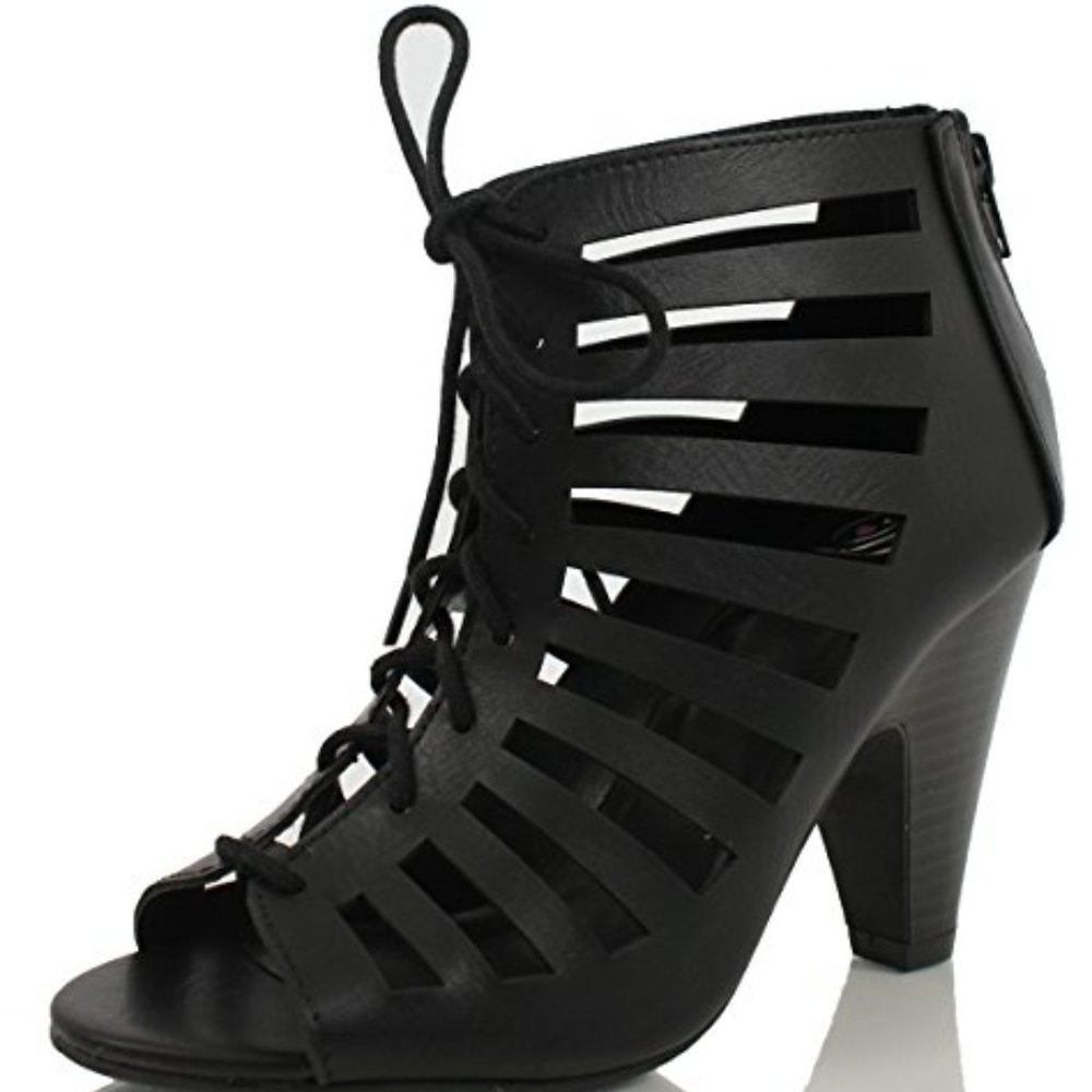 Delicious Richelle Peep Toe Lace Up Chunky Heels